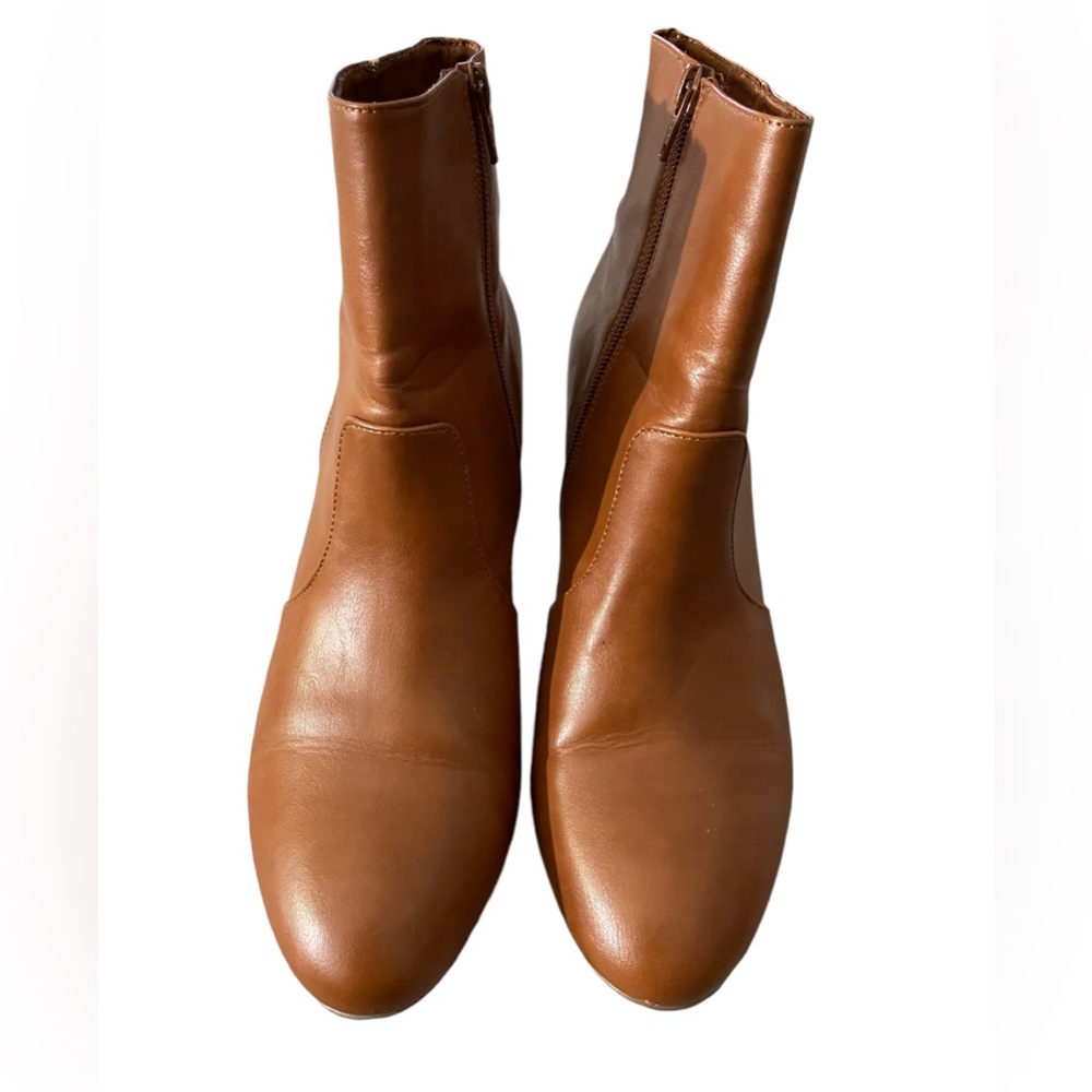 Old Navy Womens Faux Leather Block Heel Ankle Boots Cognac Brown Size 11